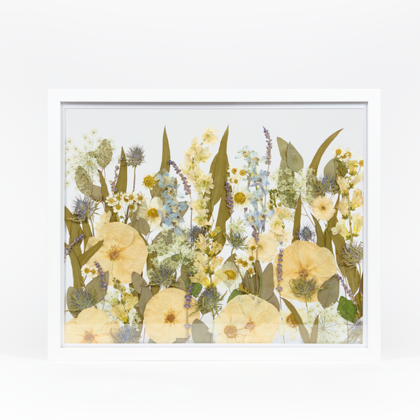 White Wood Bouquet Frame - 16x20 | Field Design with Glass Float Background