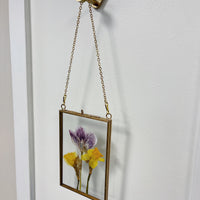 Vertical Hanging Float Pressed Flower Frame | Gold Rectangle