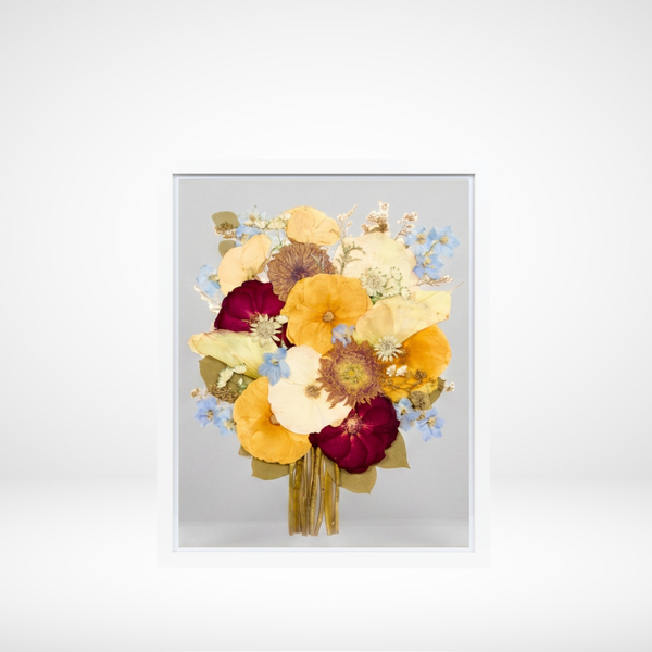 White Wood Bouquet Frame - 16x20 | Handheld Design with Glass Float Background