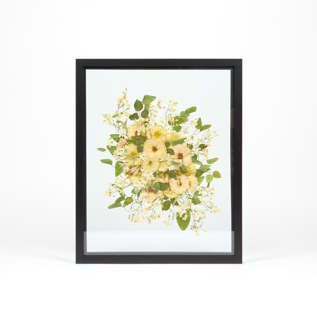 Black Wood Bouquet Frame - 16x20 | Burst Design with Glass Float Background