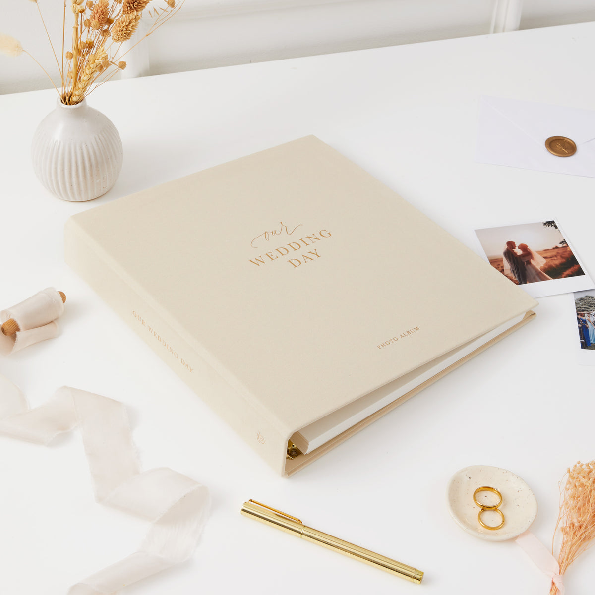 Blush and Gold Wedding Day Photo Album | Includes Photo Corners and Extra Pages