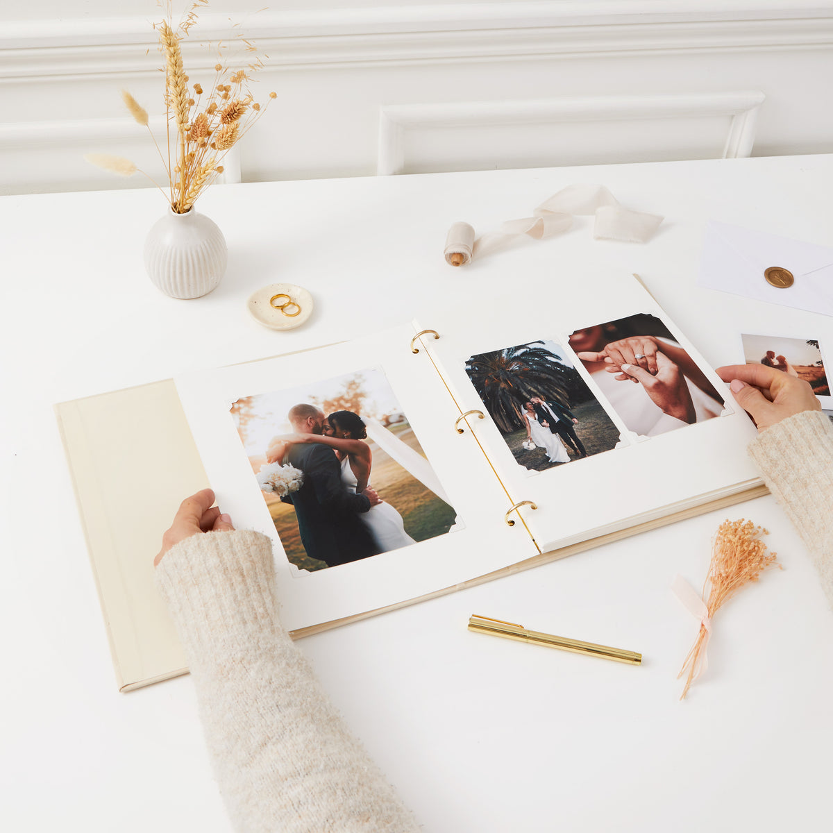 Blush and Gold Wedding Day Photo Album | Includes Photo Corners and Extra Pages