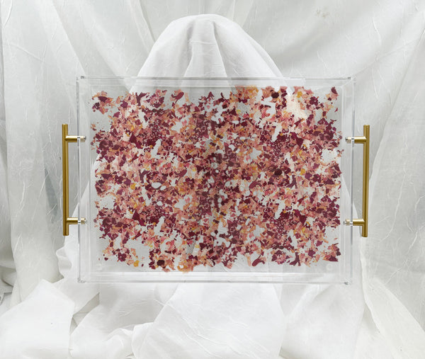 Dried Petal Confetti Resin Serving Tray with Handles | 12x16