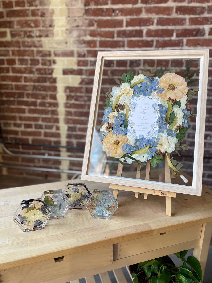 16x20 Pressed Frame in Natural Wood and a Coaster Set