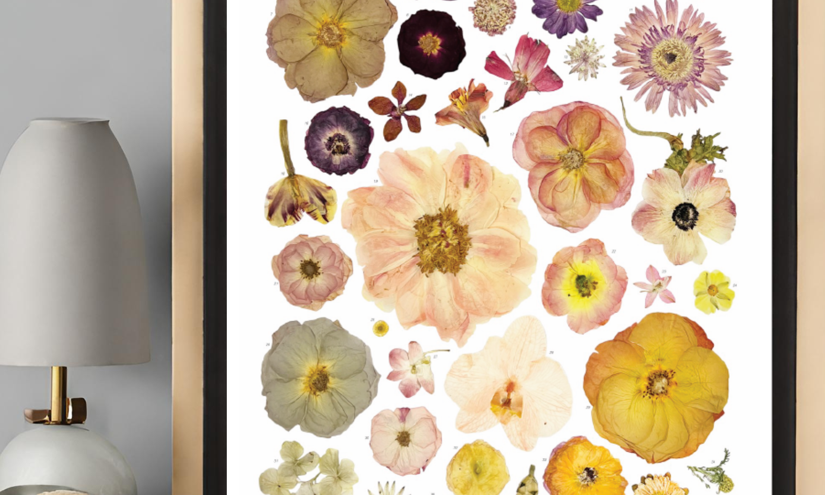 Inspo pic of pressed flower collage similar to our downloadable print, an Element pressed flower artwork design.