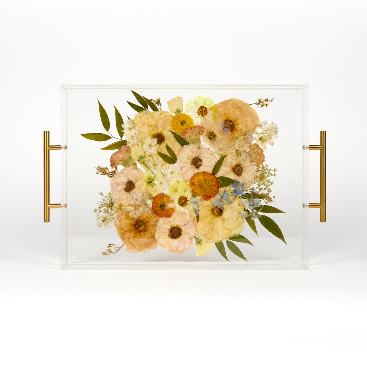 Pressed Flower Resin Serving Tray with Handles | 12x16