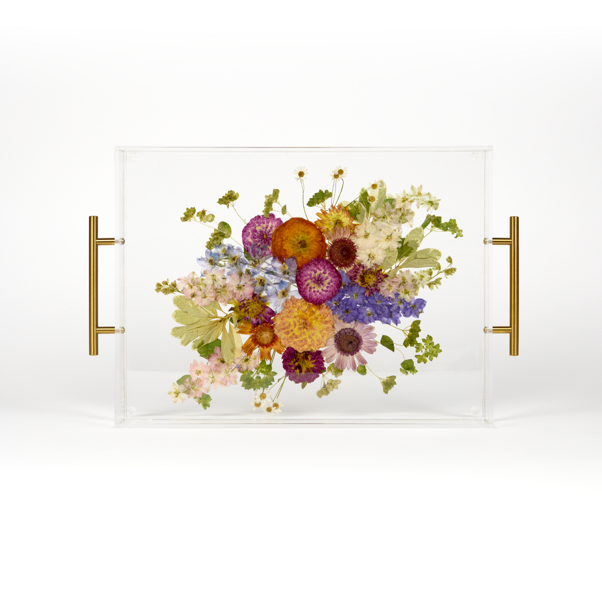 Pressed Flower Resin Serving Tray with Handles | 12x16