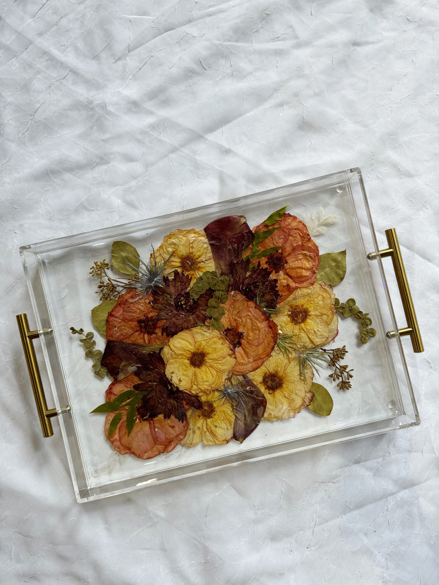 Pressed Flower Resin Serving Tray with Handles | 12x16