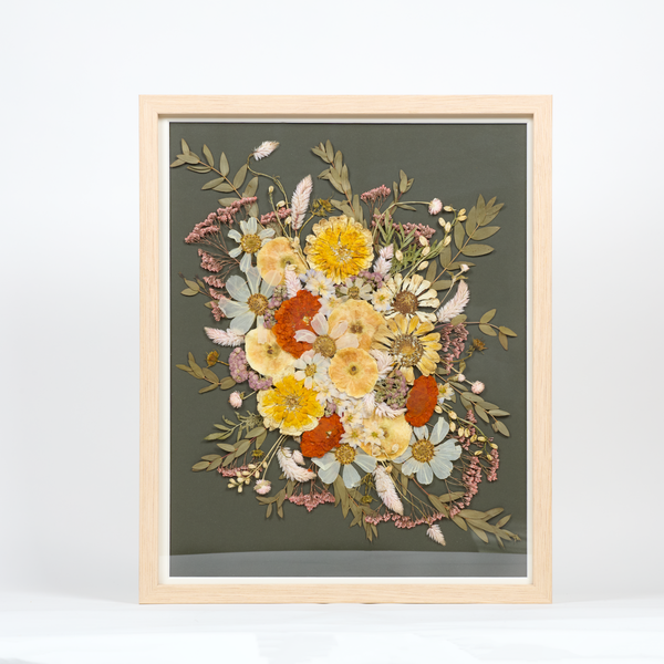 Natural Wood Bouquet Frame - 16x20 | Burst Design with Olive Archival Background