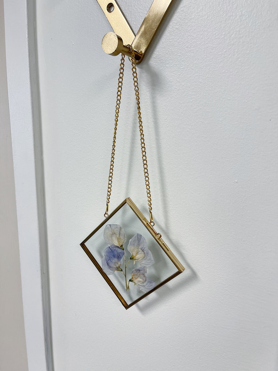 Hanging Float Pressed Flower Frame | Gold Square
