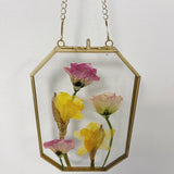 Hanging Float Pressed Flower Frame | Gold Octagon