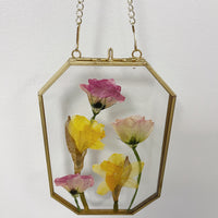 Hanging Float Pressed Flower Frame | Gold Octagon