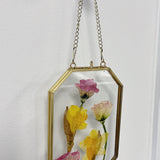 Hanging Float Pressed Flower Frame | Gold Octagon