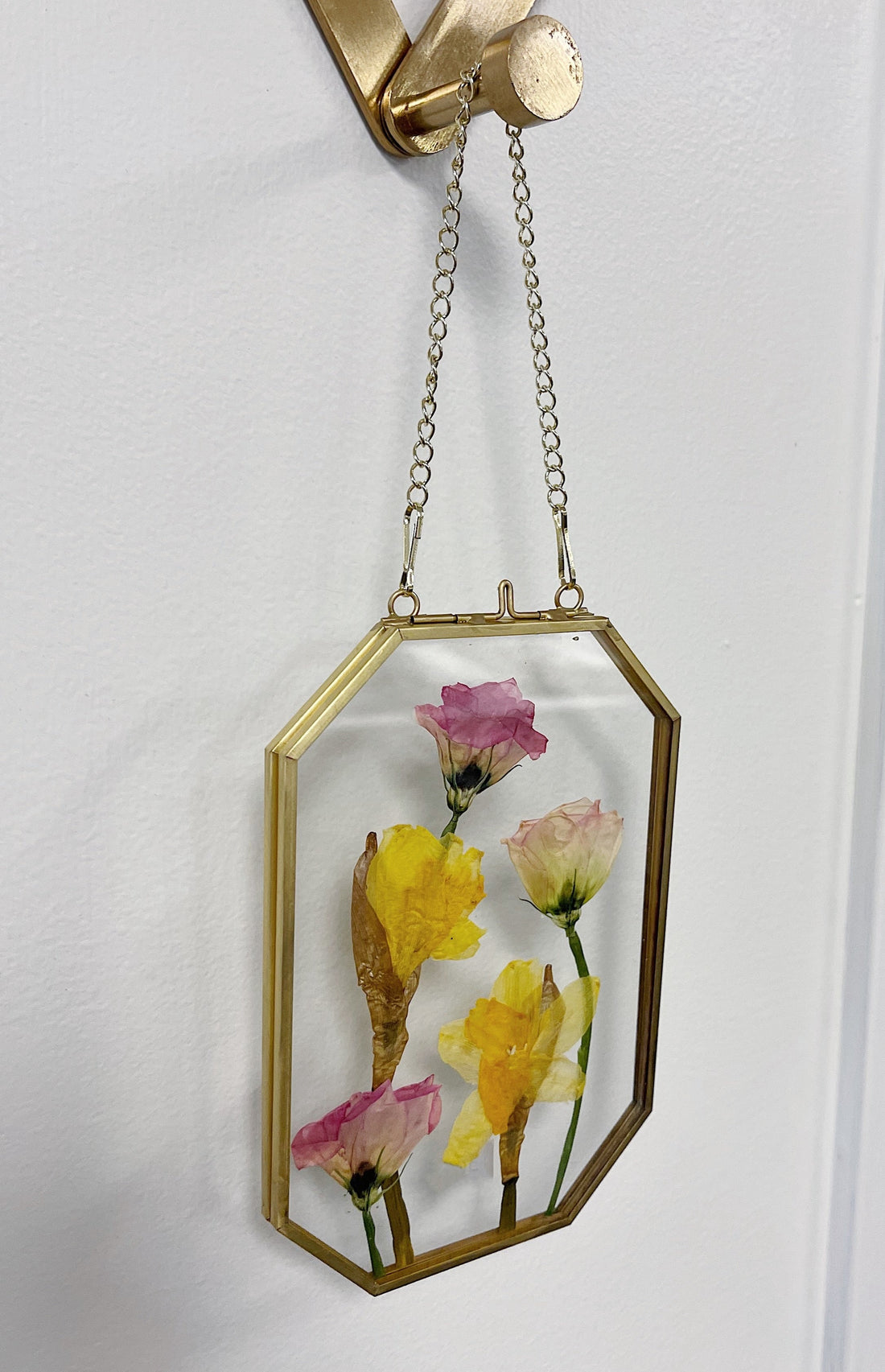 Hanging Float Pressed Flower Frame | Gold Octagon