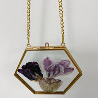 Hanging Float Pressed Flower Frame | Gold Hexagon