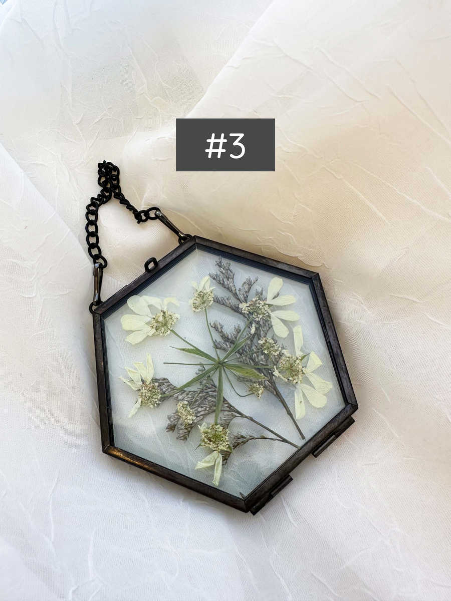 Hanging pressed flower frame ornament variant #3.