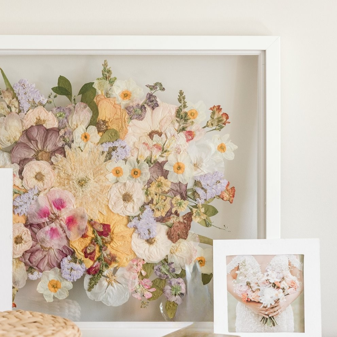 Pressed bouquet frame as custom flower preservation