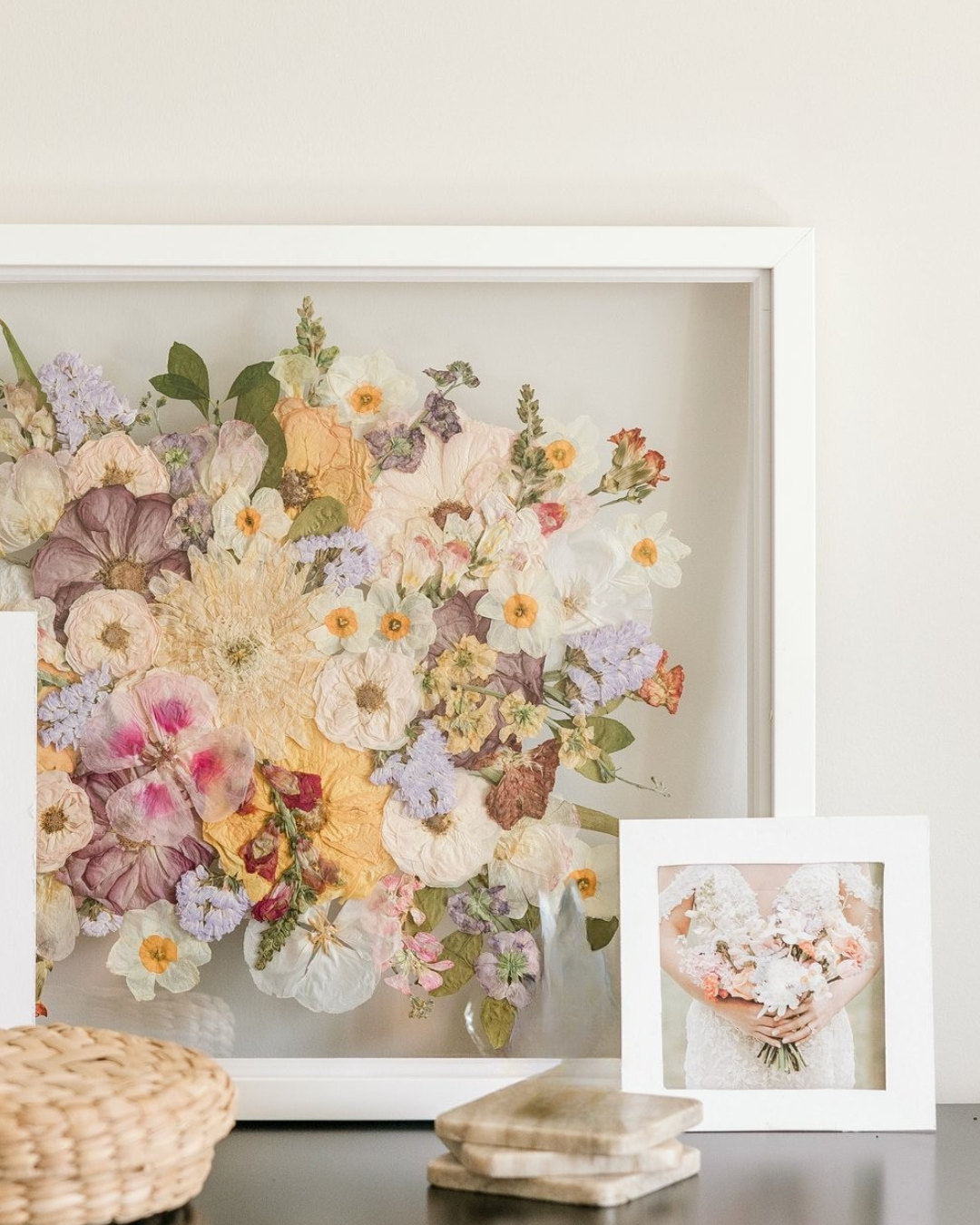 Pressed bouquet frame as custom flower preservation