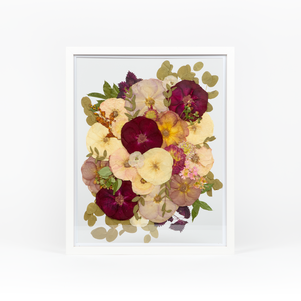White Wood Bouquet Frame - 16x20 | Burst Design with Glass Float Background