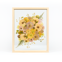 Natural Wood Bouquet Frame - 16x20 | Burst Design with Glass Float Background