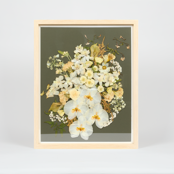 Natural Wood Bouquet Frame - 16x20 | Burst Design with Olive Archival Background