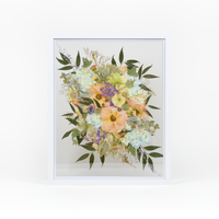 White Wood Bouquet Frame - 16x20 | Burst Design with Glass Float Background