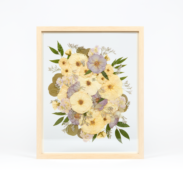 Natural Wood Bouquet Frame - 16x20 | Burst Design with Glass Float Background