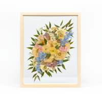 Natural Wood Bouquet Frame - 16x20 | Burst Design with Glass Float Background