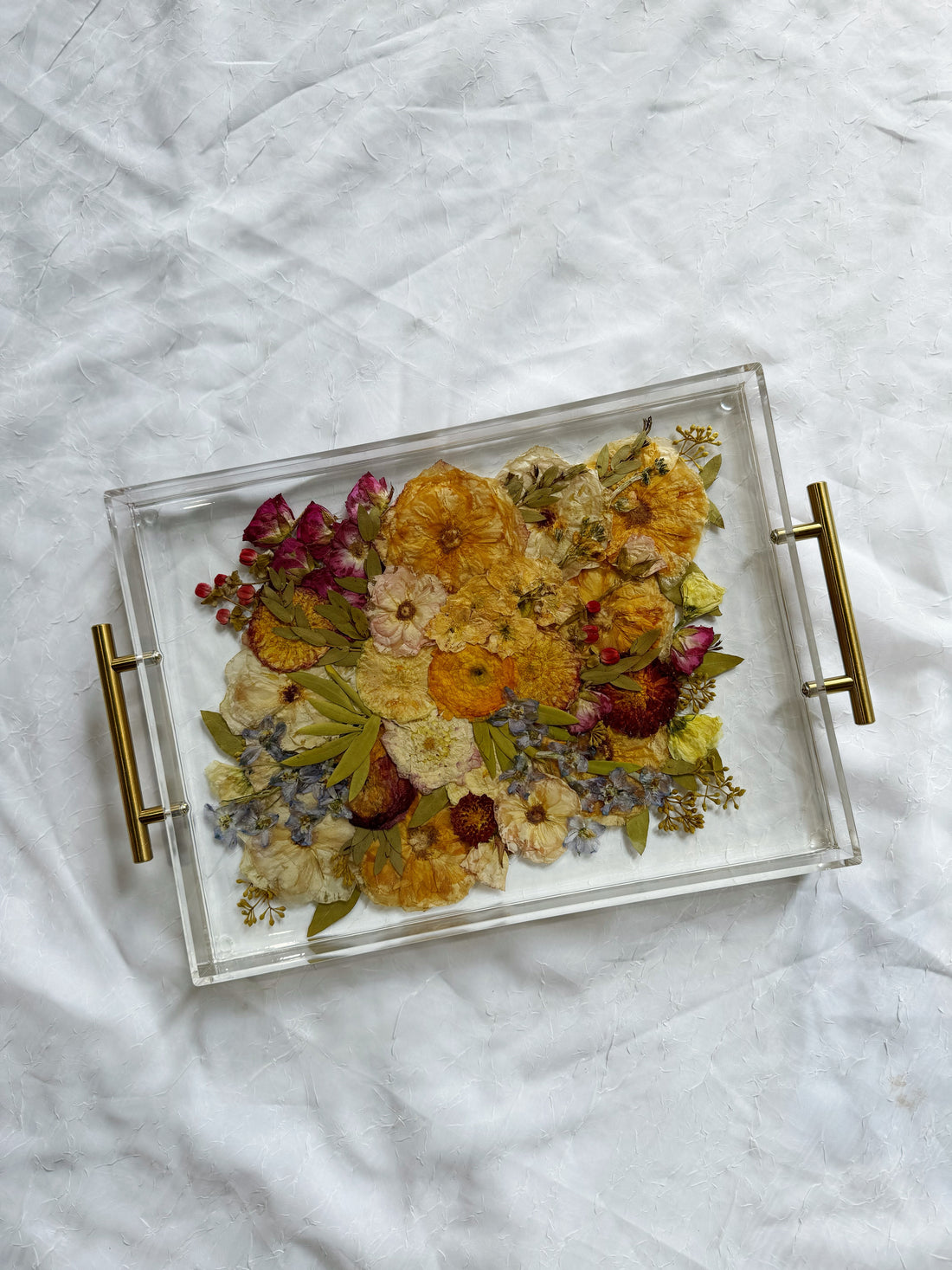 Pressed Flower Resin Serving Tray with Handles | 12x16