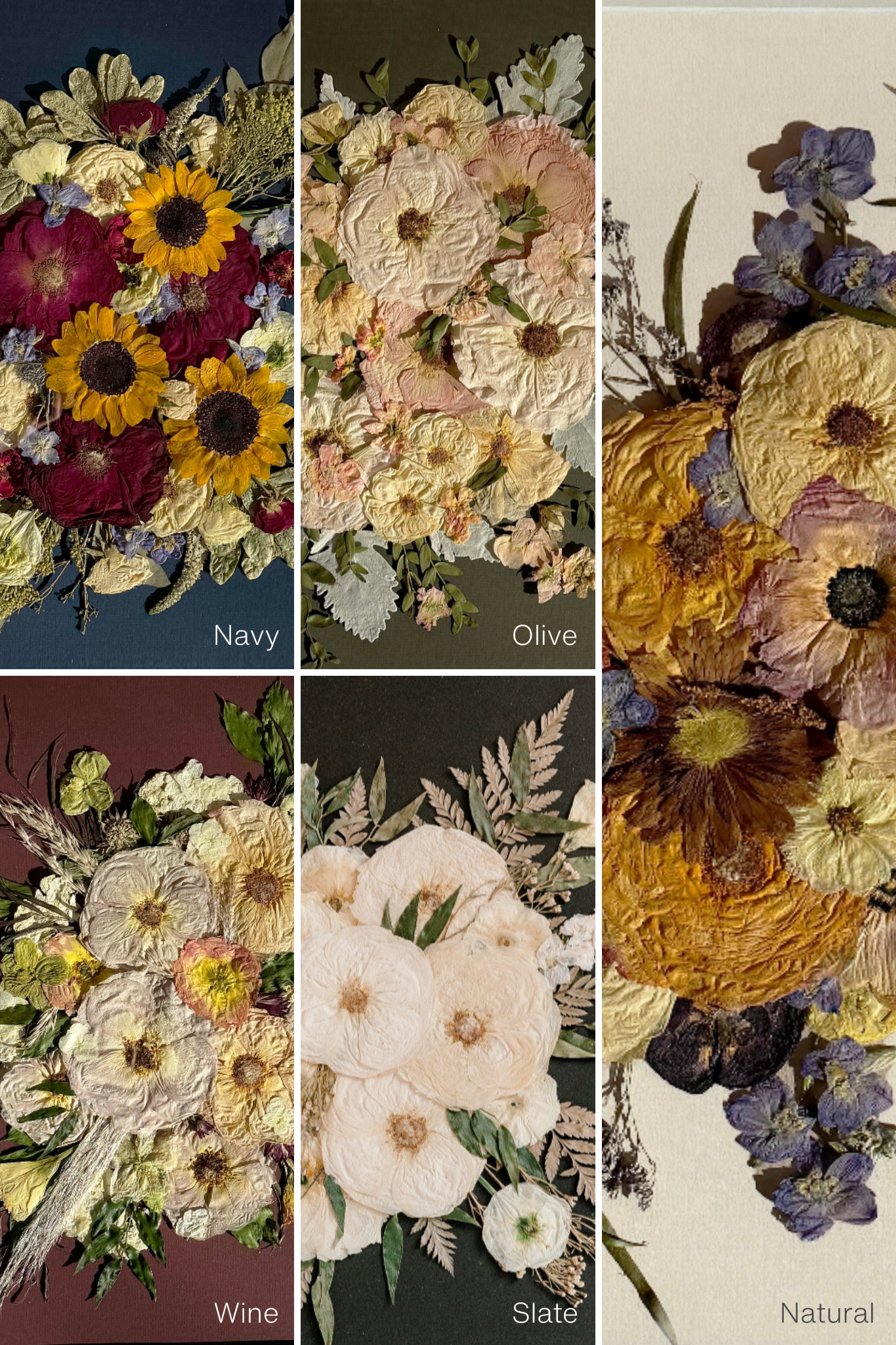 Background color options for bouquet preservation in frames by Element Design Co.