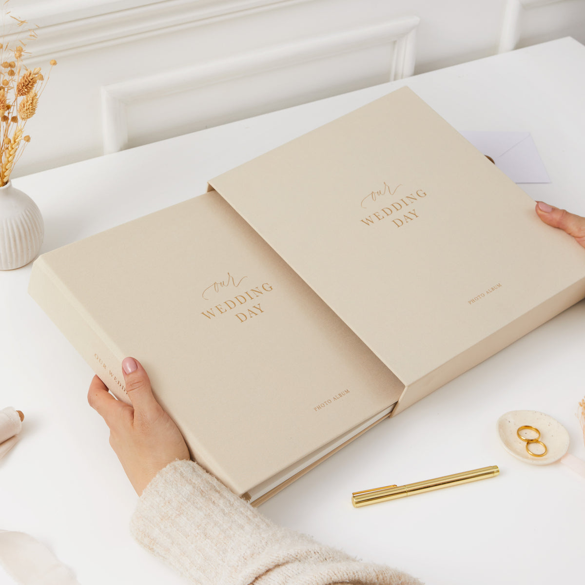 Blush and Gold Wedding Day Photo Album | Includes Photo Corners and Extra Pages