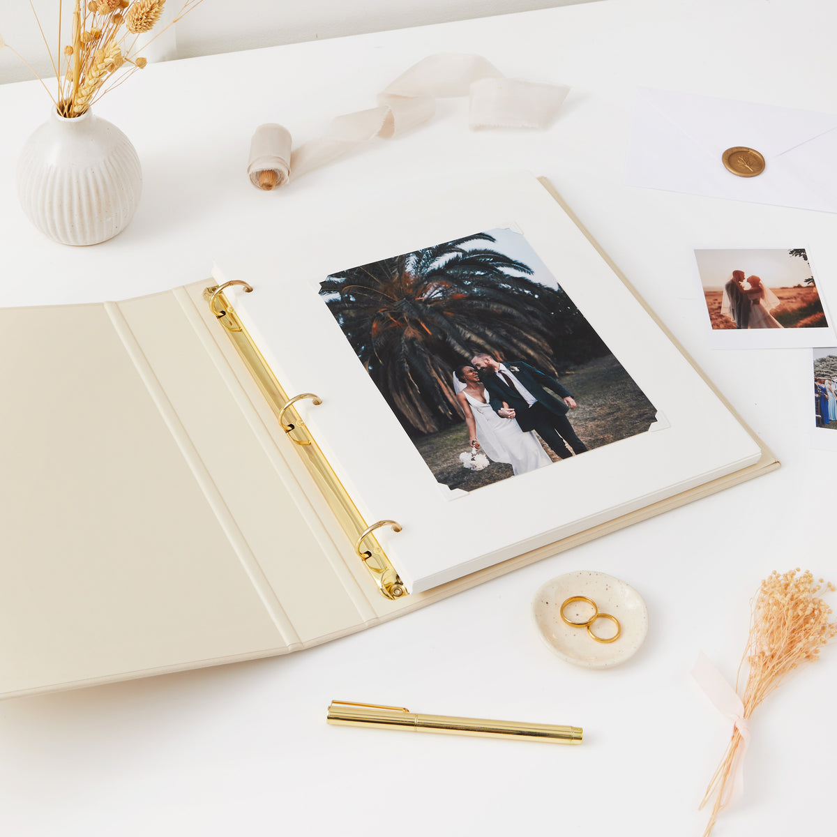 Blush and Gold Wedding Day Photo Album | Includes Photo Corners and Extra Pages