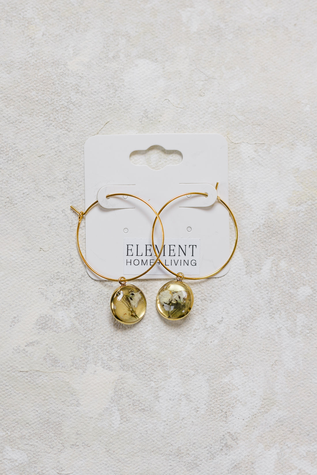 Gold Bezel Cup Hoop Pressed Flower Earring