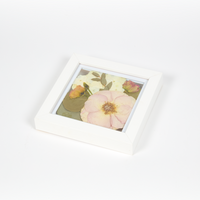 Pressed Bouquet white wood floral preservation - pressed floral art with pink, white, and green flowers. 6x6 inch frame