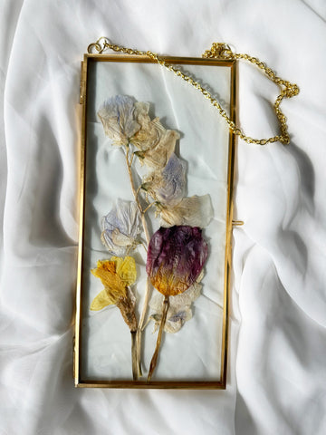 Hanging Float Pressed Flower Frame | Gold Rectangle