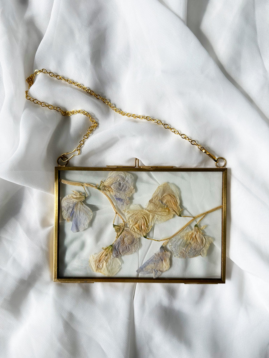 Horizontal Hanging Float Pressed Flower Frame | Gold Rectangle