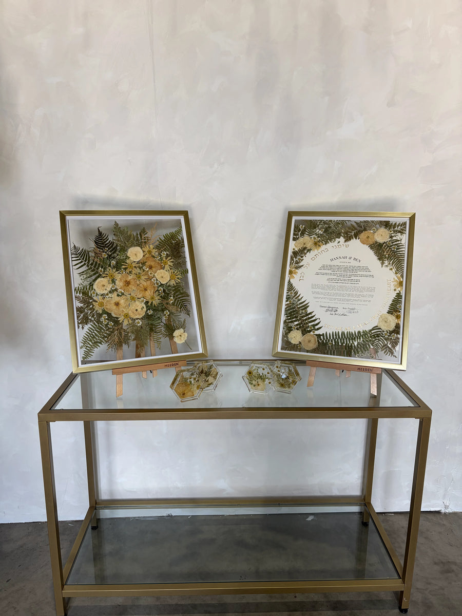 (2) 16x20 Gold Wood Frames, Set of Hexagon Coasters