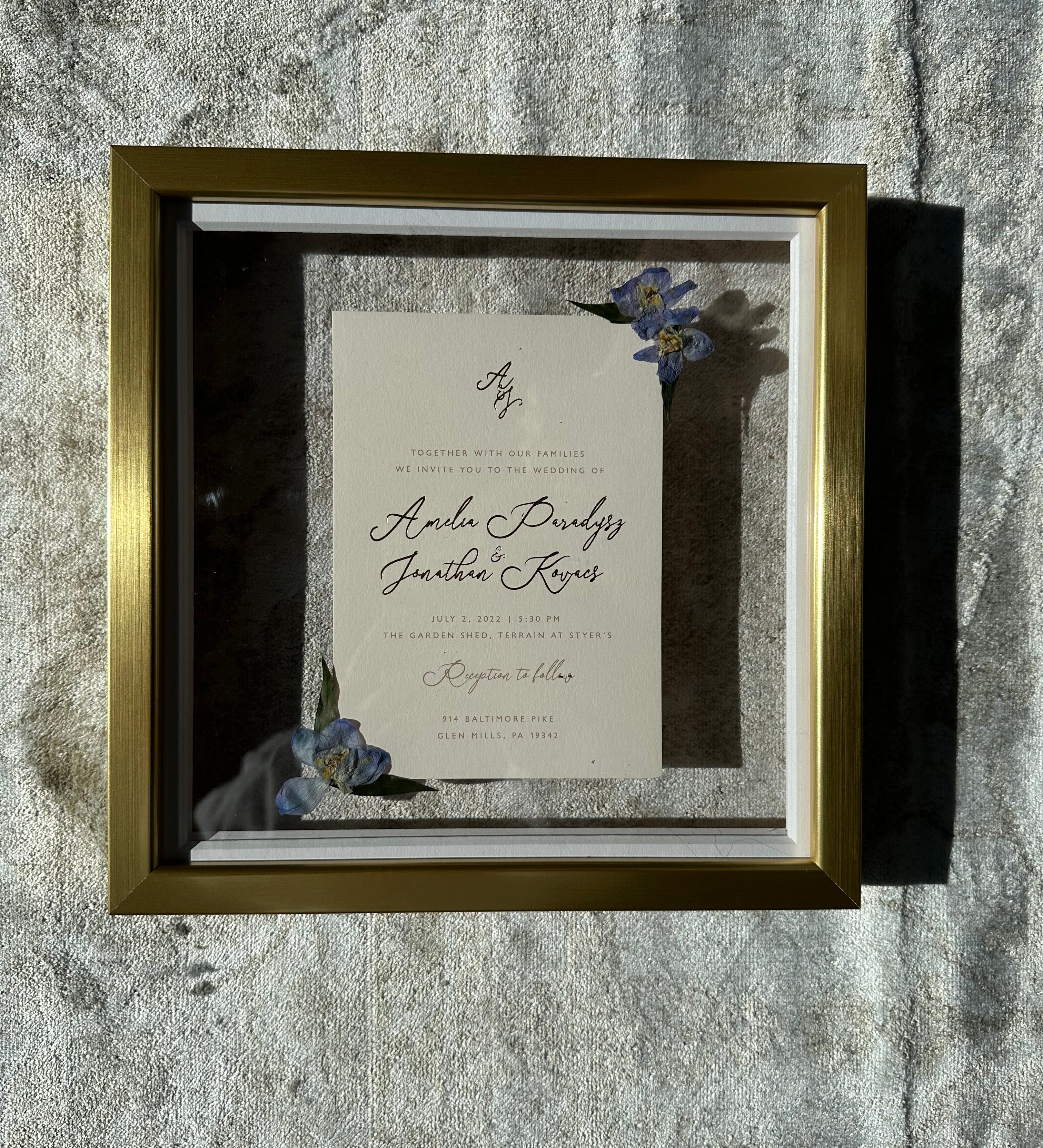 Preserved invitation with pressed flowers from Element Design Co, Element preservation. 