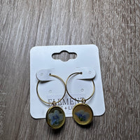 Gold Bezel Cup Hoop Pressed Flower Earring