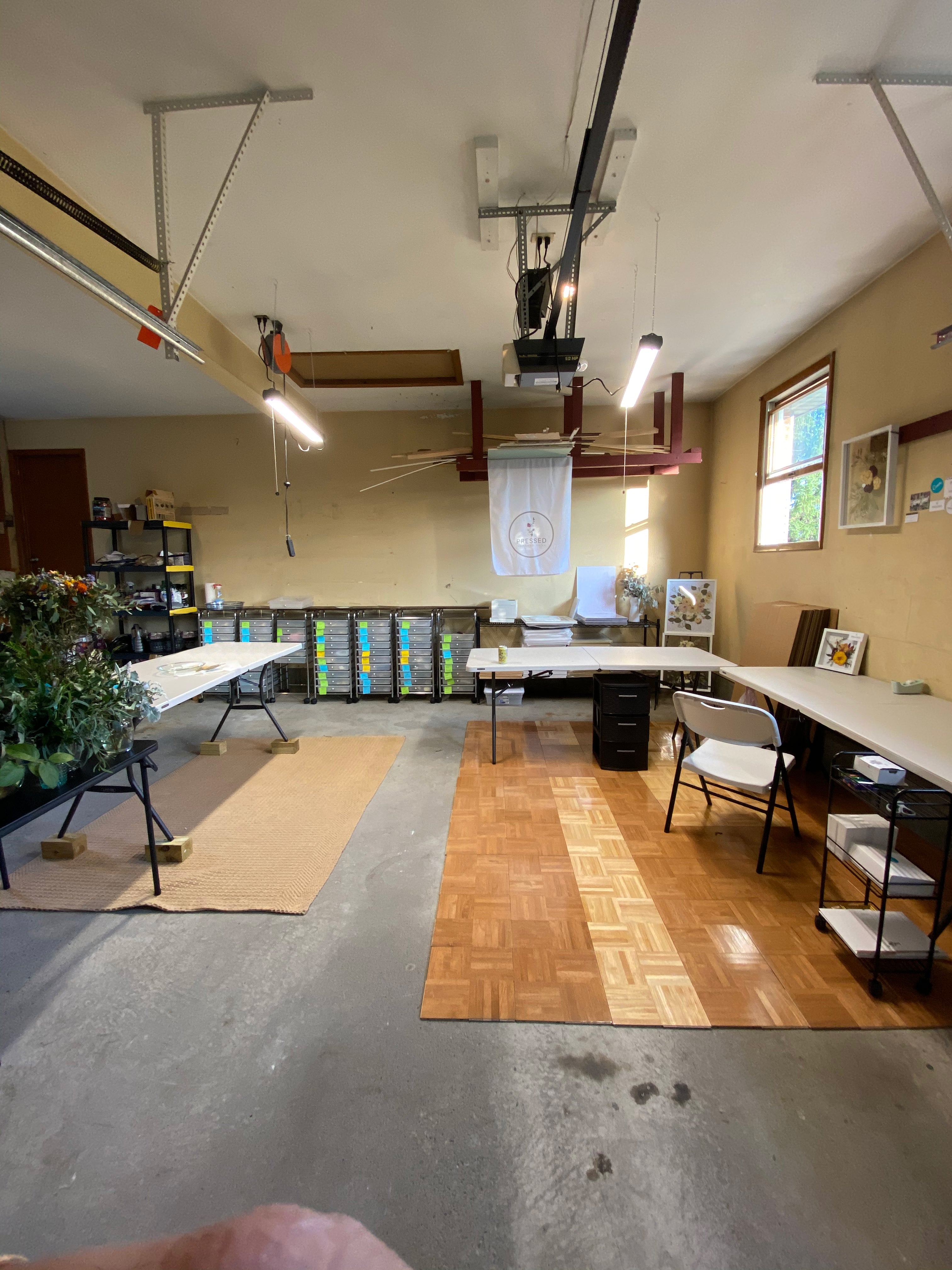 Beginning of Pressed Bouquet Shop in a garage