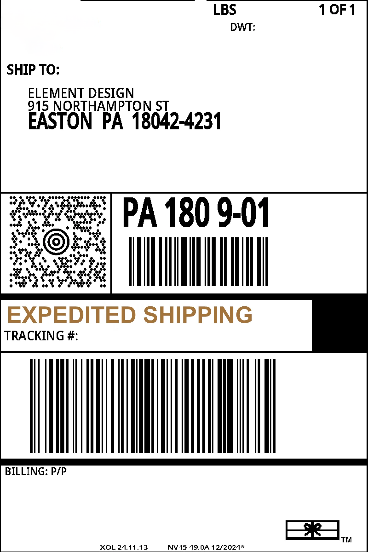 Pre-Paid Expedited UPS Shipping Label