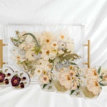 Functional Floral Bundle with rectangle serving, hexagon coasters, and circle ring holders.