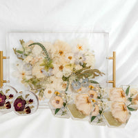 Functional Floral Bundle with rectangle serving, hexagon coasters, and circle ring holders.