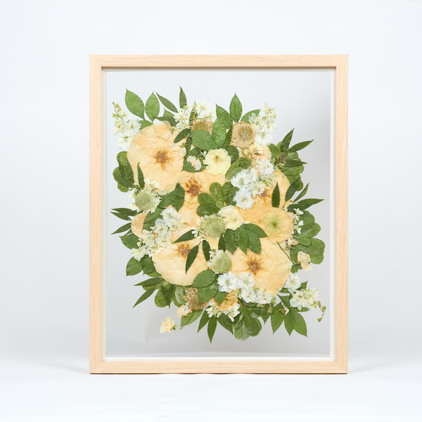 Natural Wood Bouquet Frame - 16x20 | Burst Design with Glass Float Background