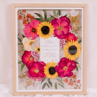 Natural Wood - 16x20 | Pressed Bouquet Frame with Invitation and Glass Float Background