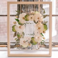 Natural Wood - 16x20 | Pressed Bouquet Frame with Invitation and Glass Float Background