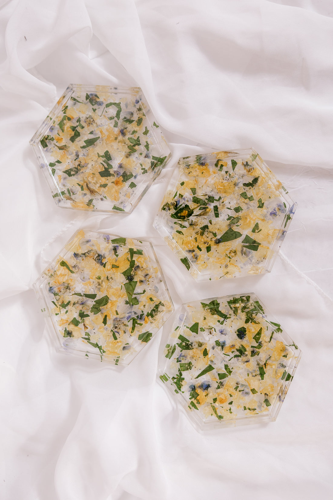 Dried Petal Confetti Resin Coasters | Hexagon | Set of 2