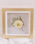 6x6, mini gold wood frame with a pressed boutonniere.