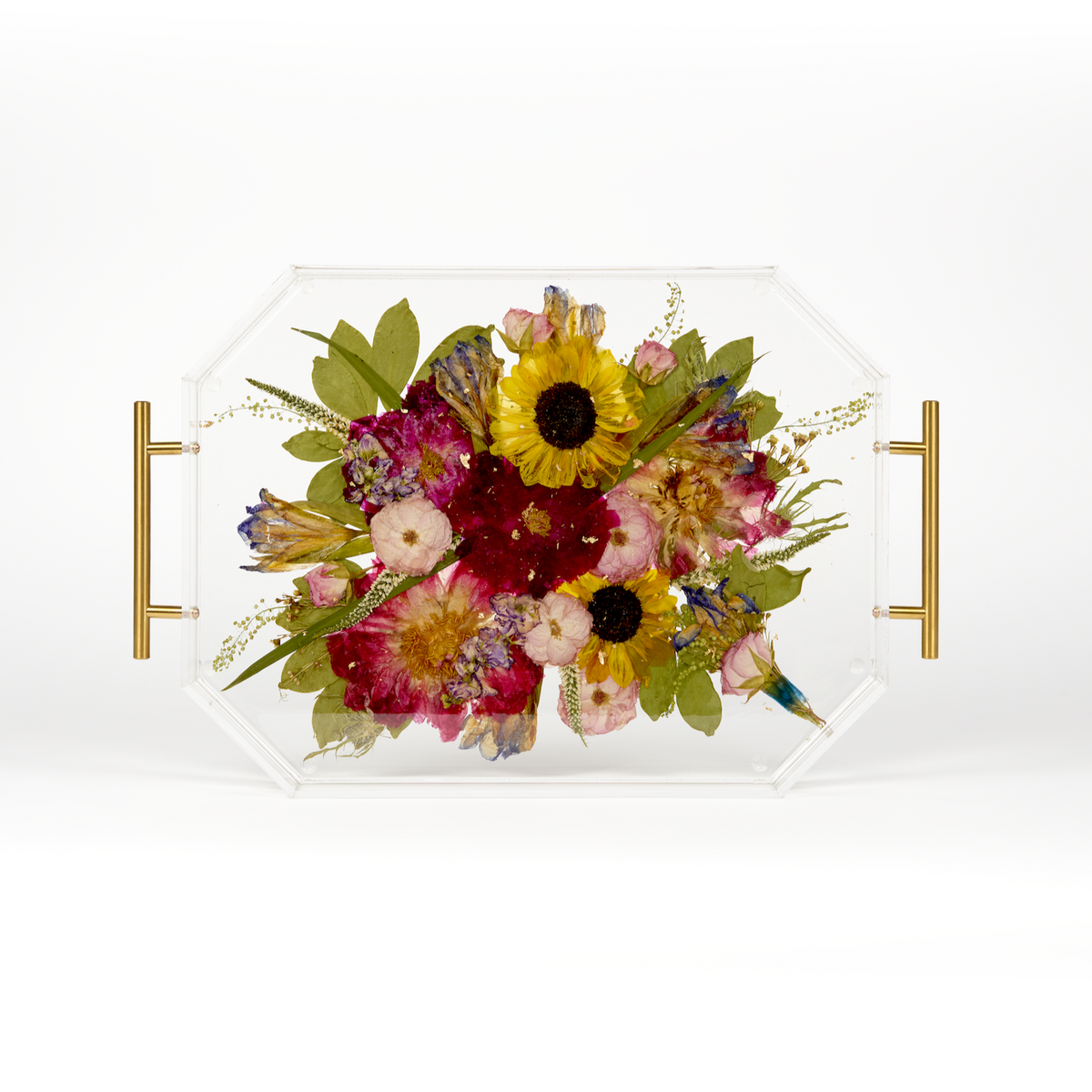 Pressed Flower Resin Serving Tray with Handles | 12x16