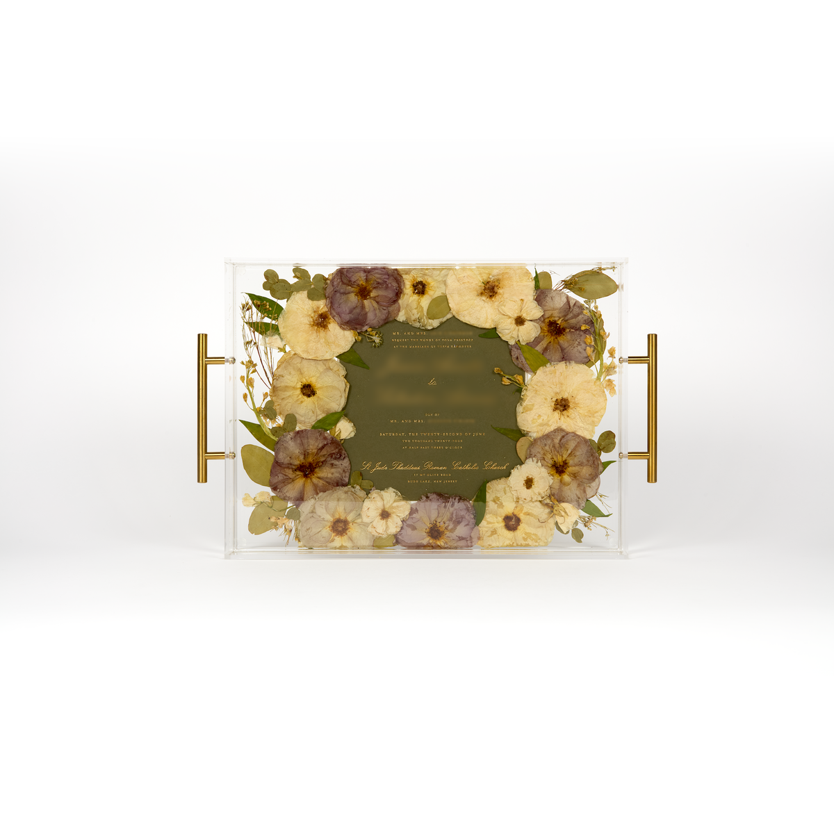 Pressed Flower Resin Serving Tray with Handles | 12x16